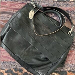 Kenneth Cole Black Leather Shoulder Tote with Detachable Strap